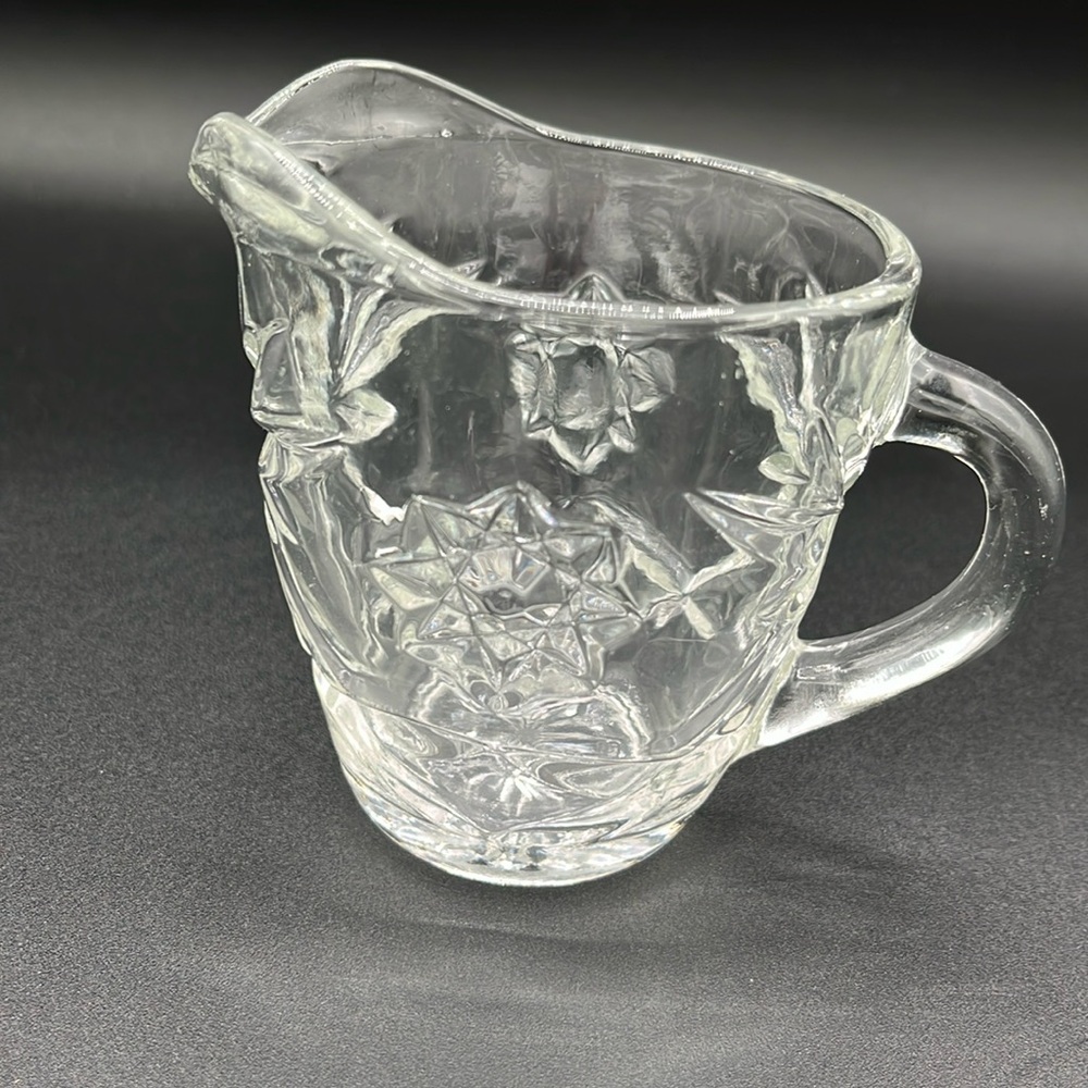 Anchor Hocking Vintage Star Cut Crystal Creamer pitcher.